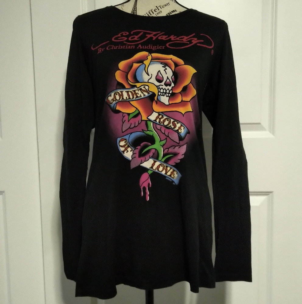 Ed Hardy Long Sleeve Logo Shirt - Size L